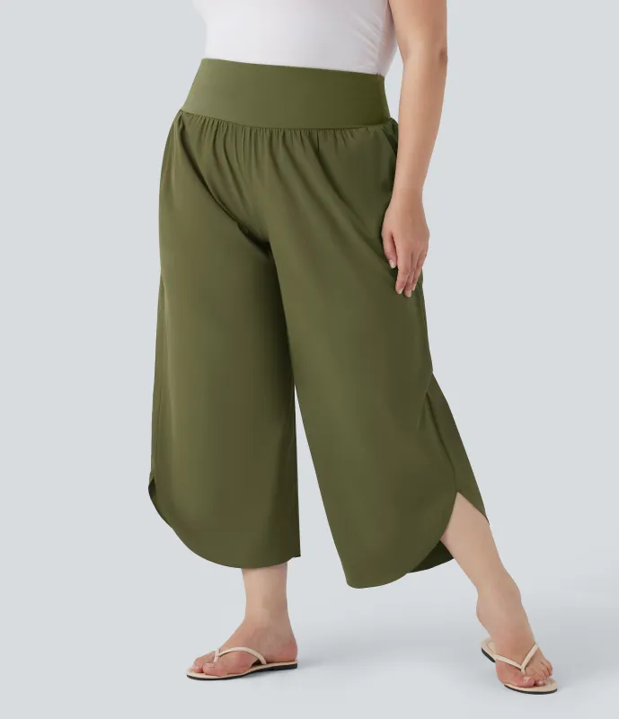 Halara Pantalón moldeador Breezeful™ de tiro alto con efecto moldeador de abdomen, dobladillo dividido, secado rápido y bolsillos laterales de talla grande - Sphagnum - 2X(regular) made by Halara