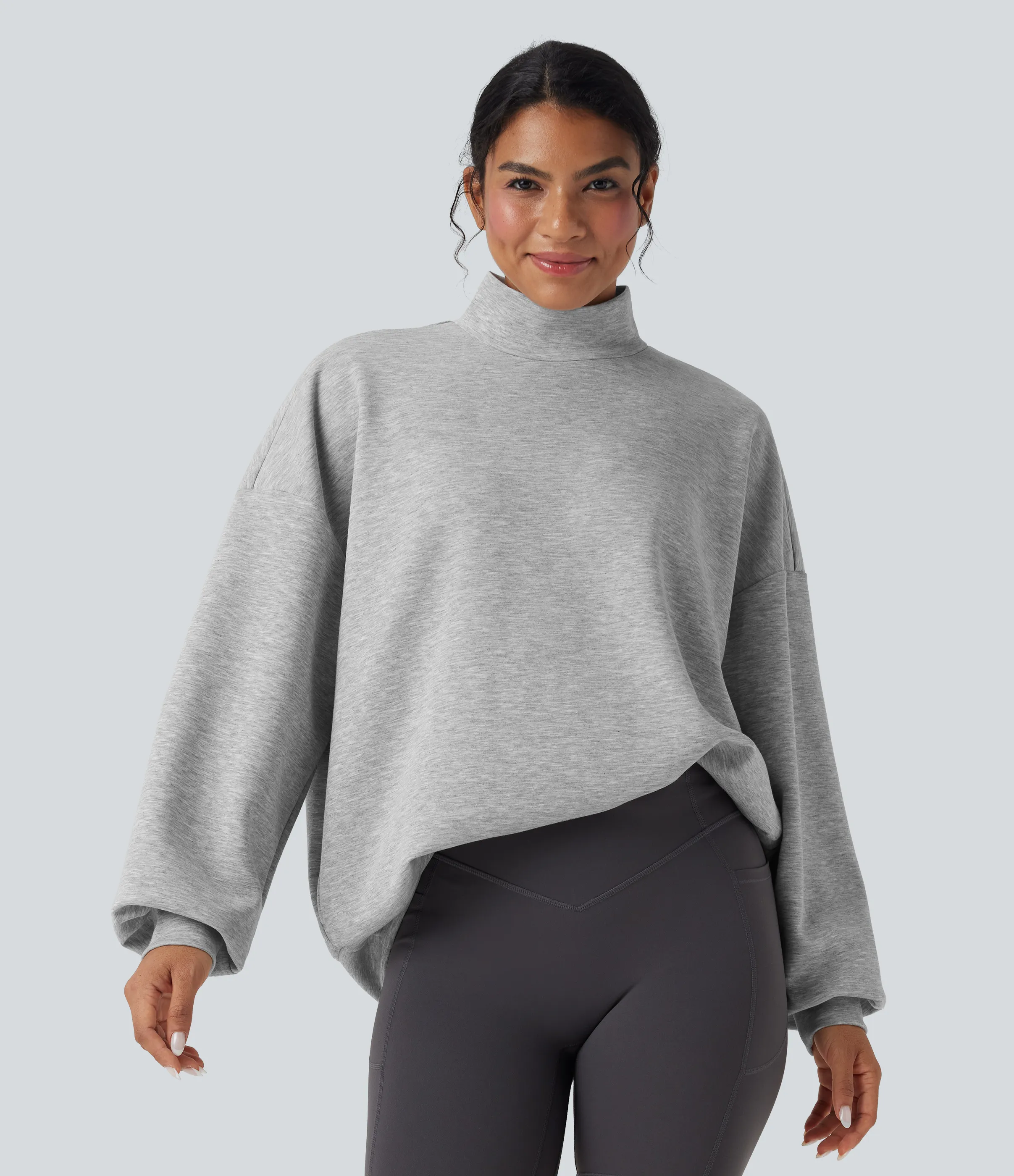 Halara Sudadera casual holgada de cuello alto con bolsillos - Fog Gray - XL sold by Halara