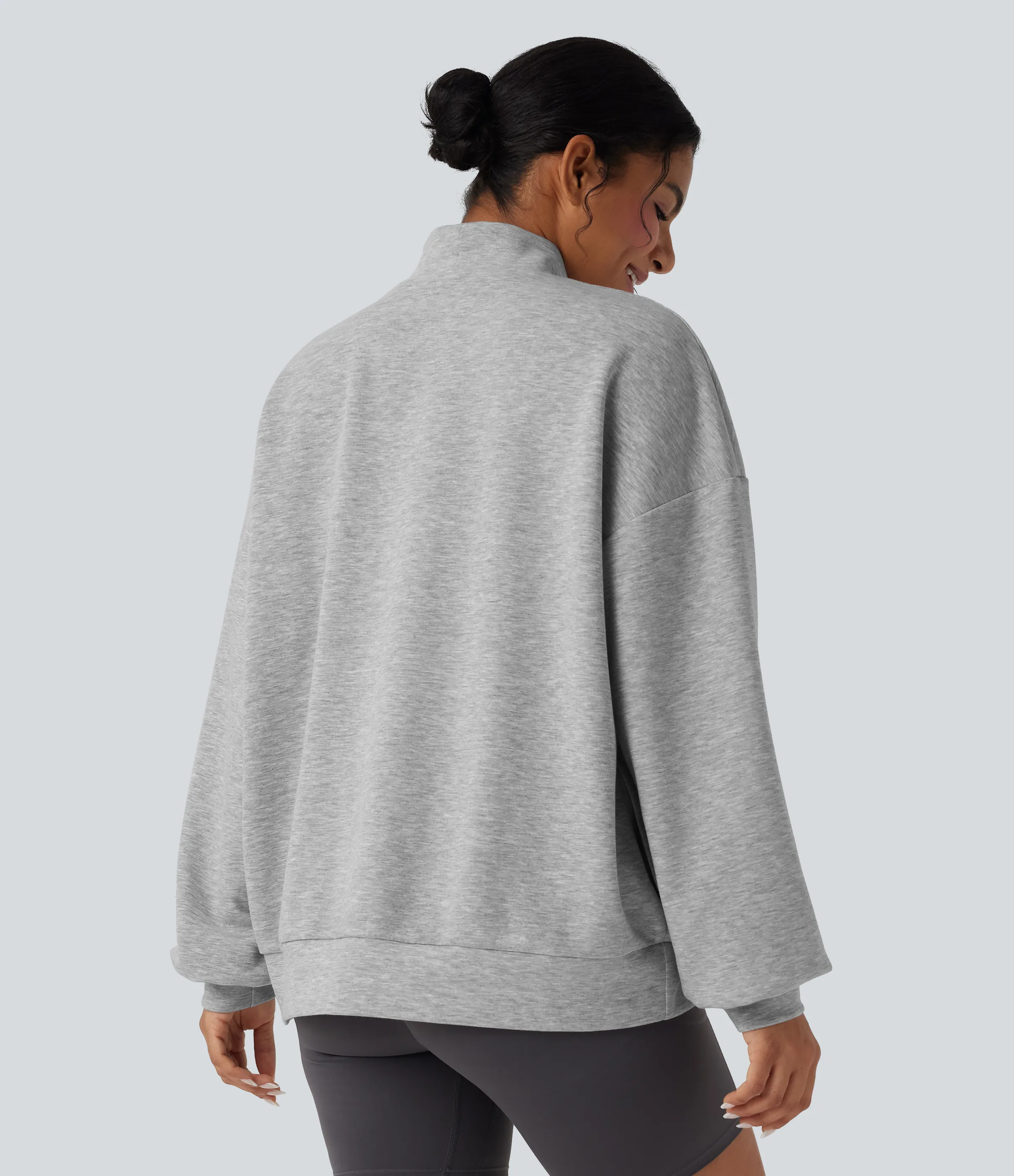 Halara Sudadera casual holgada de cuello alto con bolsillos - Fog Gray - XL sold by Halara product image thumbnail 3