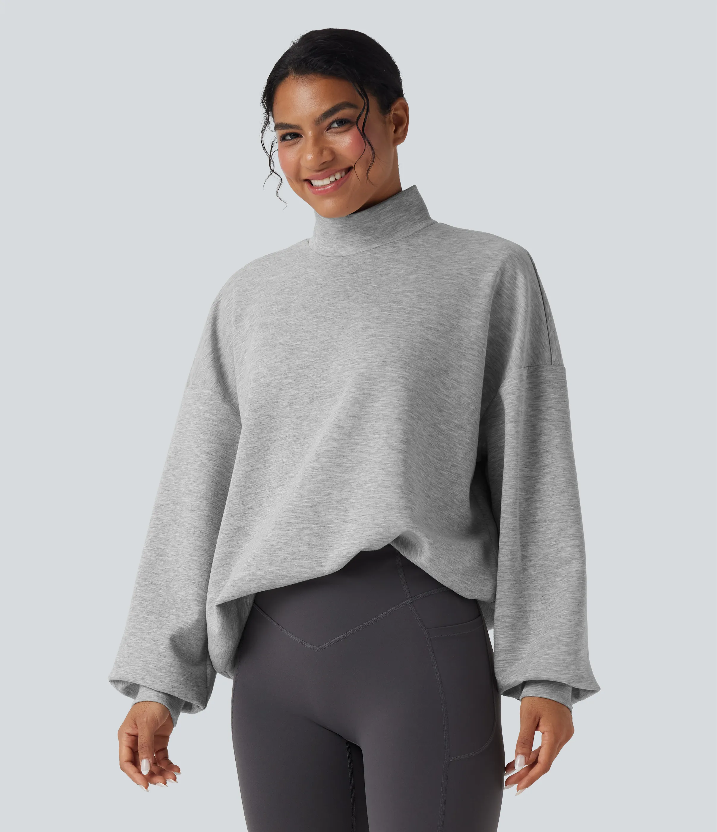 Halara Sudadera casual holgada de cuello alto con bolsillos - Fog Gray - XL sold by Halara product image thumbnail 4