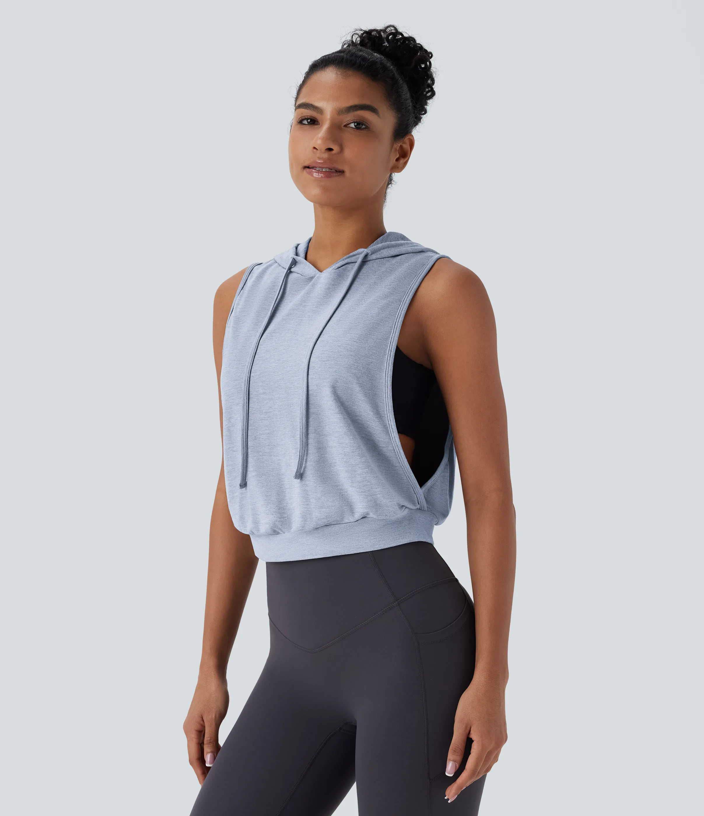 Halara Camiseta sin mangas corta correr capucha cordón ajustable - Ballad Blue - S sold by Halara product image thumbnail 4