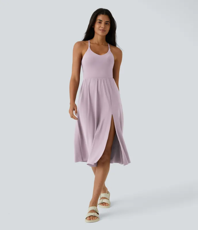 Halara Vestido midi bolsillo lateral espalda cruzada - Pink Purple - XS made by Halara