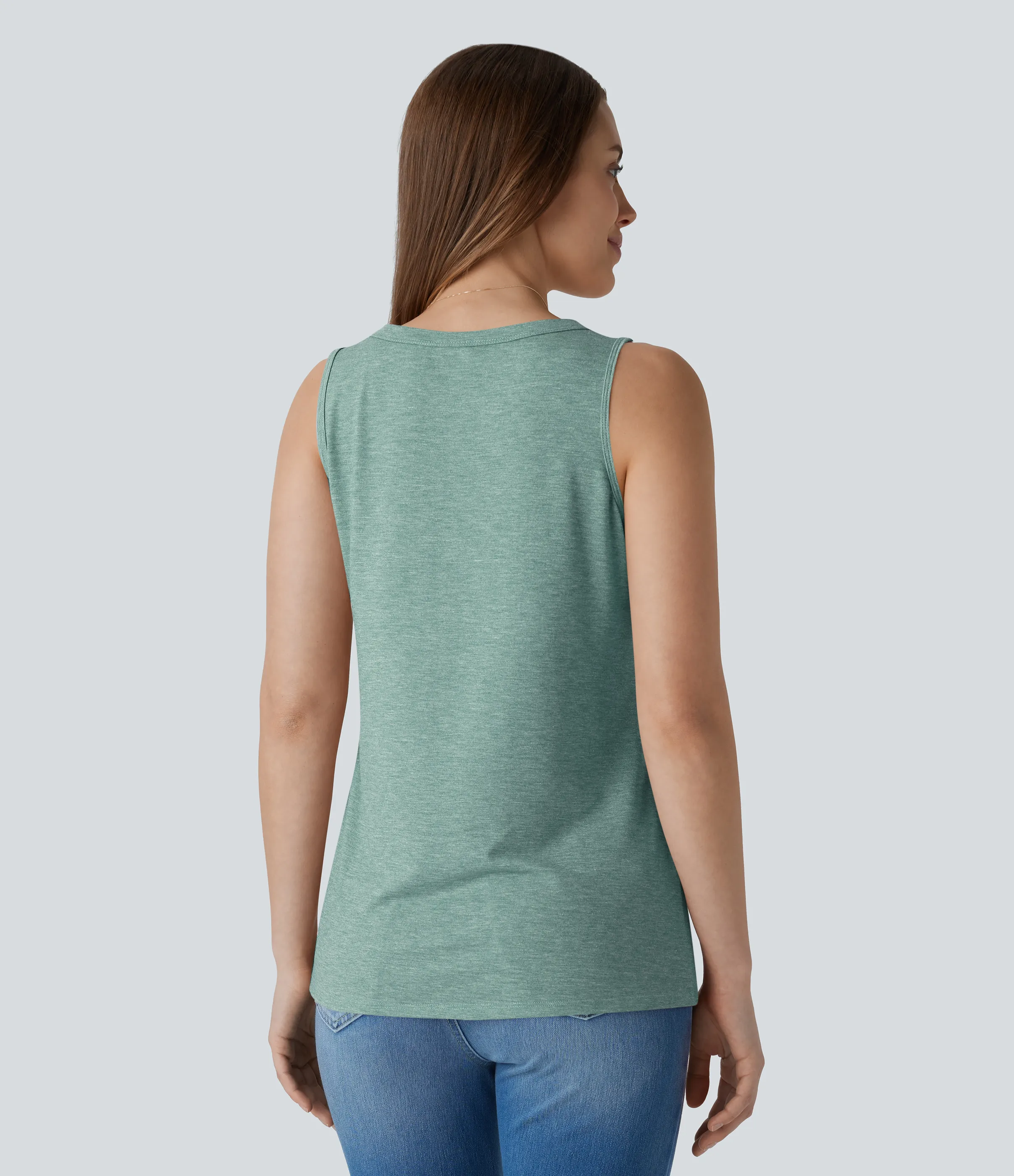 Halara Blusa sin mangas cuello V botón decorativo - Misty Pale Blue - S sold by Halara product image thumbnail 3