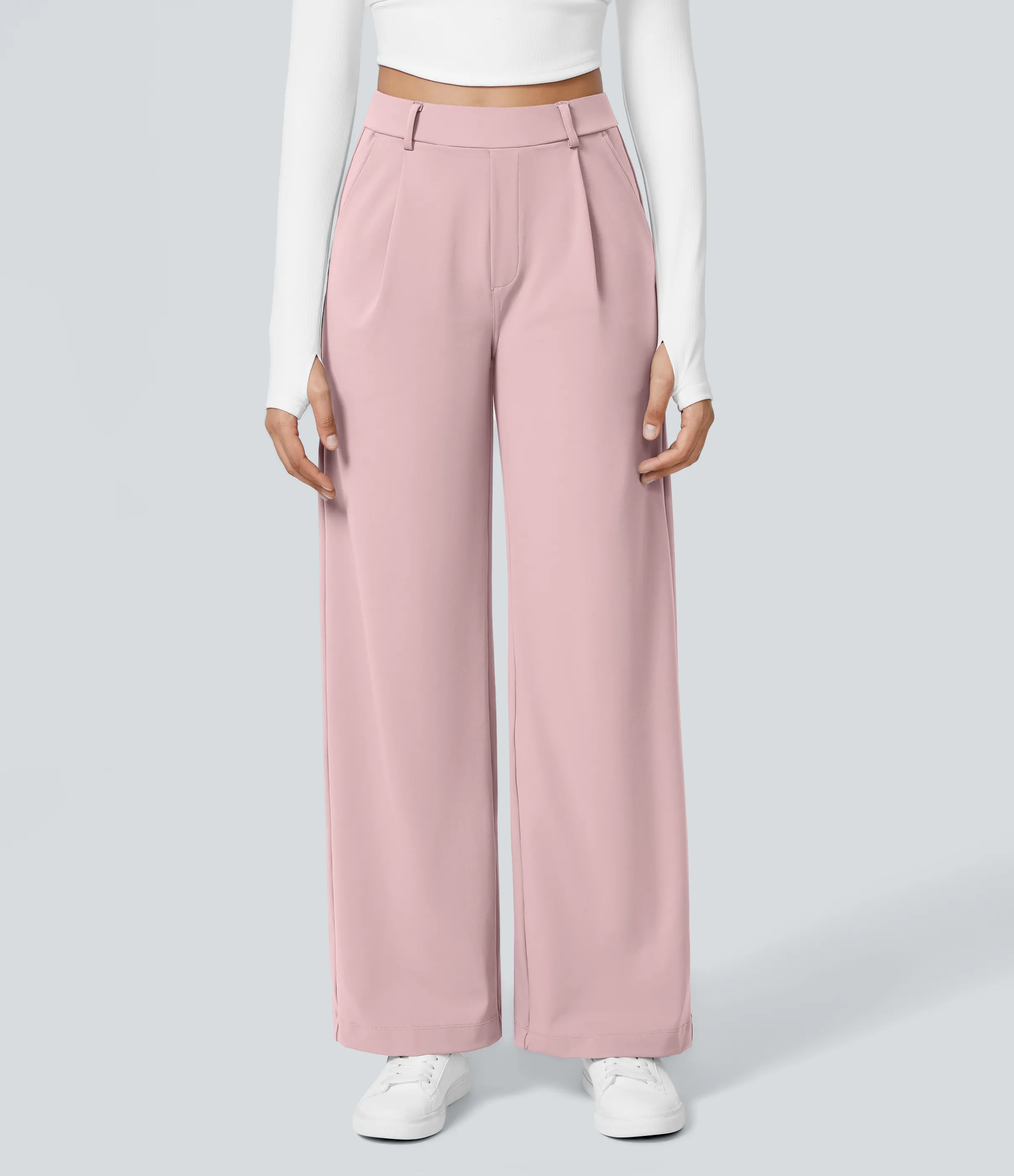 Halara Pantalón oficina pierna recta bolsillo lateral tiro alto pliegue - Primrose Pink - S(tall) sold by Halara product image thumbnail 3
