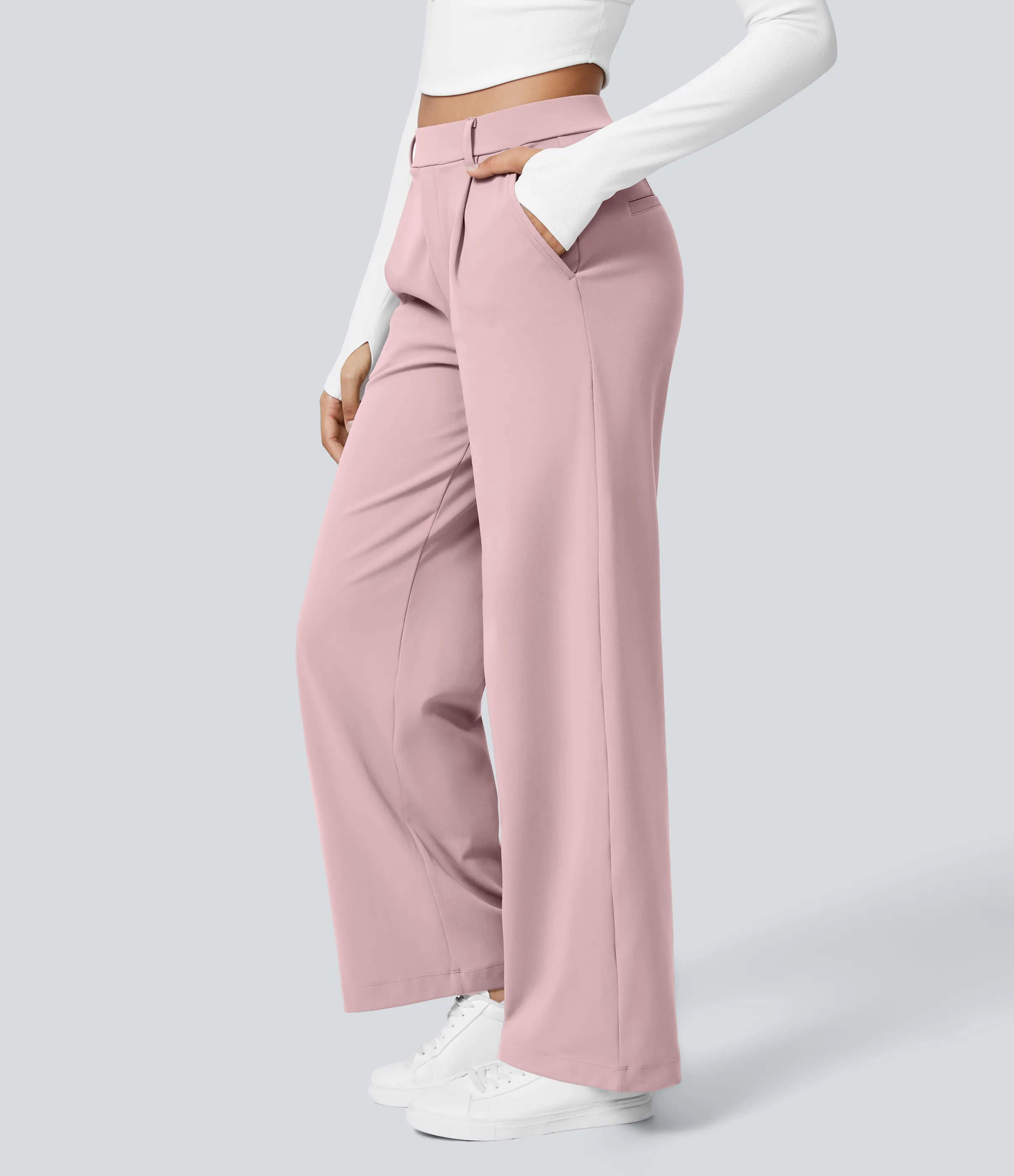Halara Pantalón oficina pierna recta bolsillo lateral tiro alto pliegue - Primrose Pink - S(tall) sold by Halara product image thumbnail 4