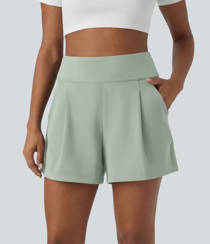Halara Pantalón oficina pierna ancha bolsillo lateral plisado tiro alto - Sea Foam - S made by Halara