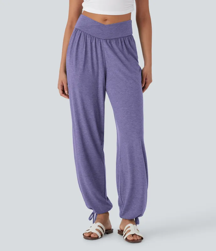 Halara Pantalón deportivo tiro alto bolsillo lateral cordón ajustable - Light Purple Floral Yarn - S(regular) made by Halara