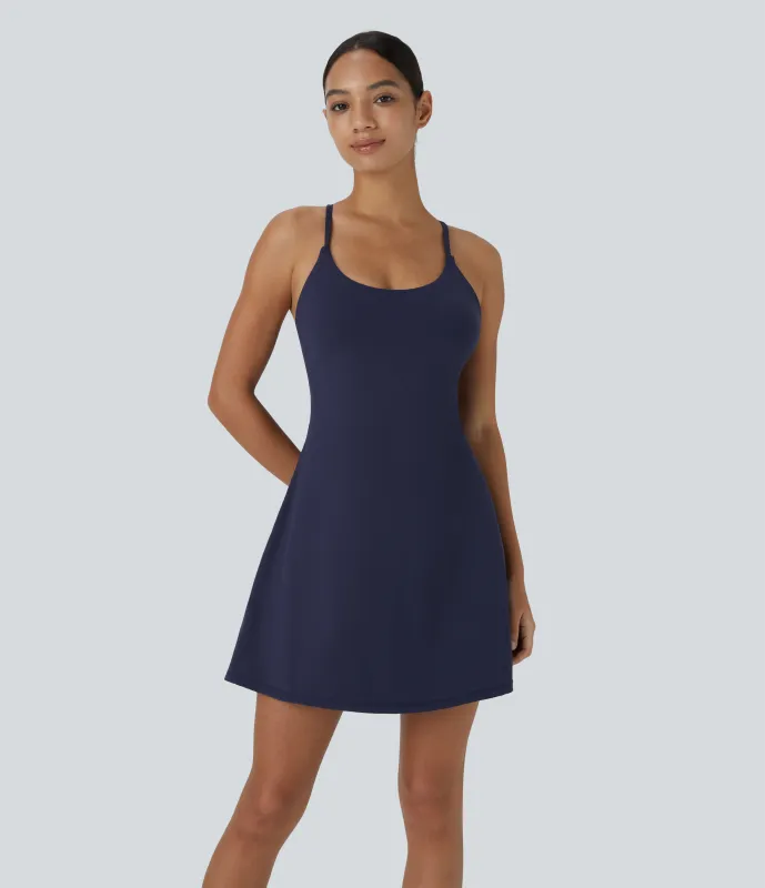 Halara Vestido deportivo SoftlyZero™ Plush afelpado sin espalda en copas D-F - Peacoat - XS made by Halara