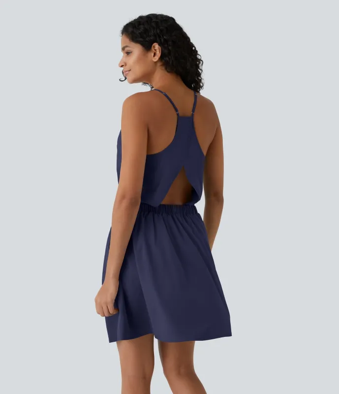 Halara Breezeful™ Minivestido secado rápido pliegues bolsillo lateral sin espalda tirante ajustable - Patriot Blue - L made by Halara