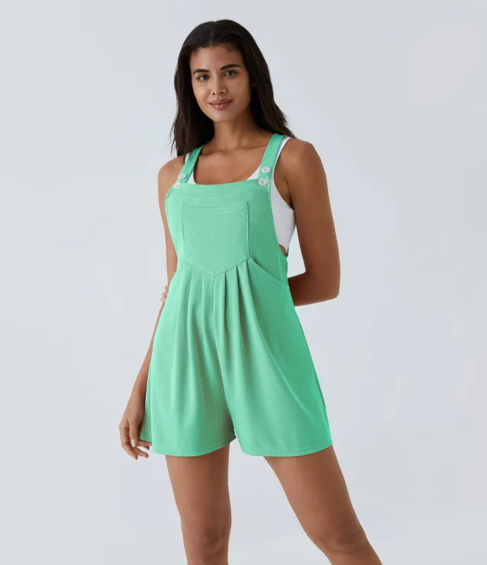 Halara Overol botón correa ajustable bolsillo múltiple gofre plisado - Light Sea Green - XL made by Halara