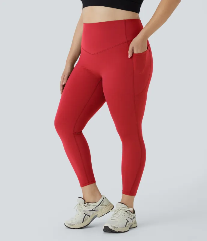 Halara Leggings SoCinched talla grande entrenamiento bolsillo lateral moldeador abdomen tiro alto - Aura Orange - 1X(7/8) made by Halara