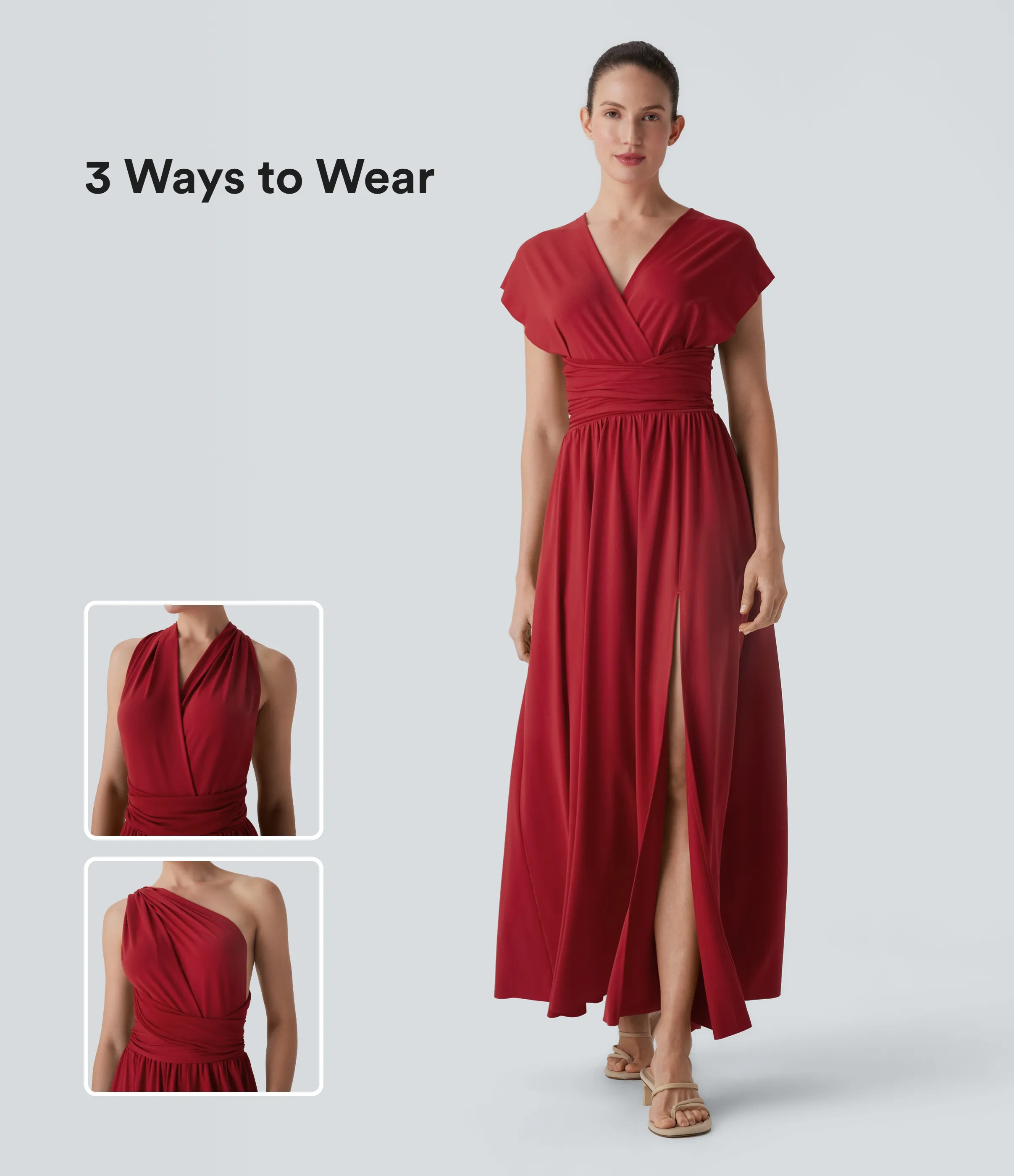 Halara Vestido de fiesta largo con escote en V de manga corta con abertura entrecruzada y lazo en la espalda y bolsillo lateral - Emboldened - XS sold by Halara