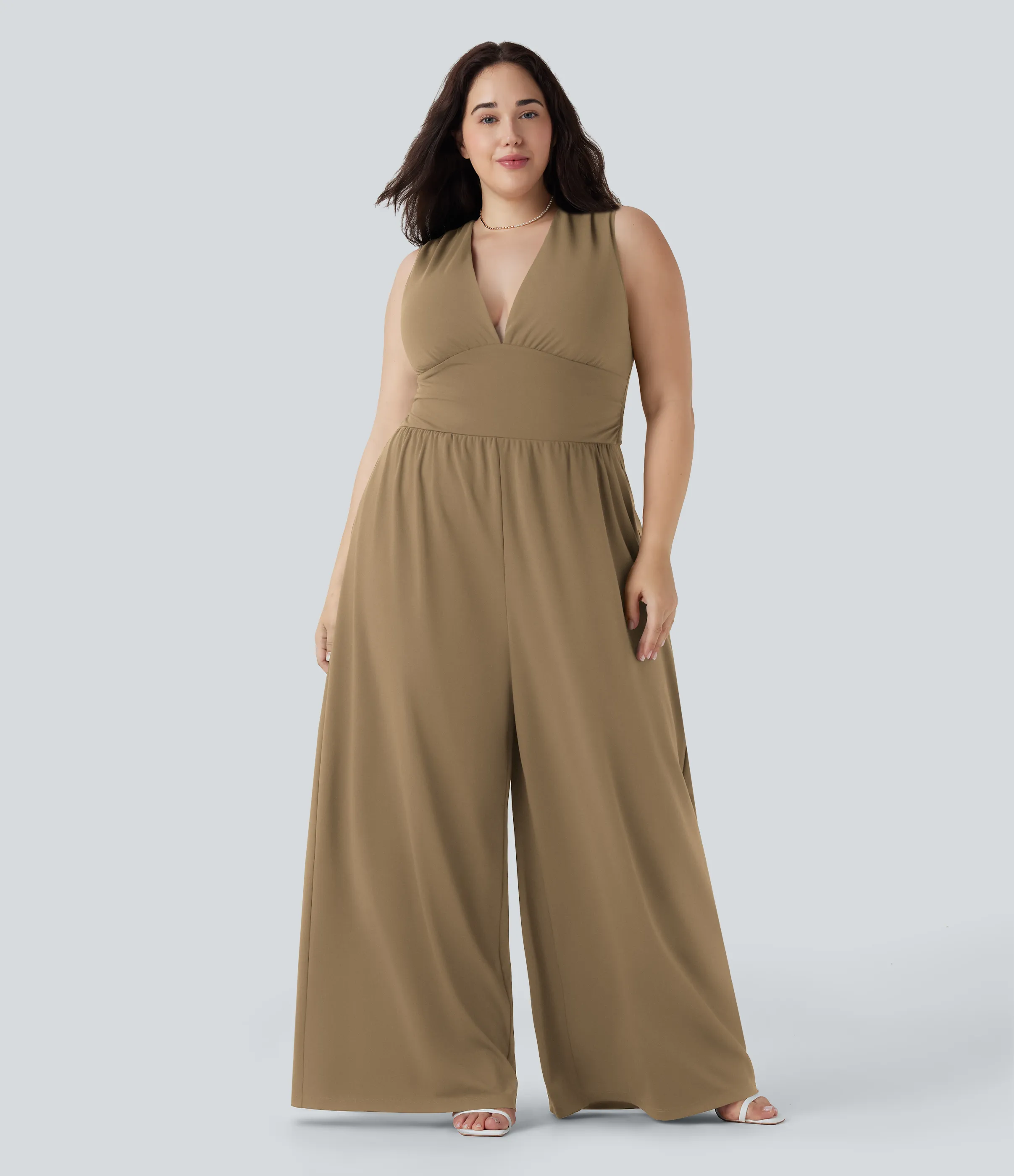 Halara Mono fiesta sin mangas cuello V bolsillo lateral talla grande- Edición Easy Peezy - Tiger's Eye - 1X(regular) sold by Halara product image thumbnail 2