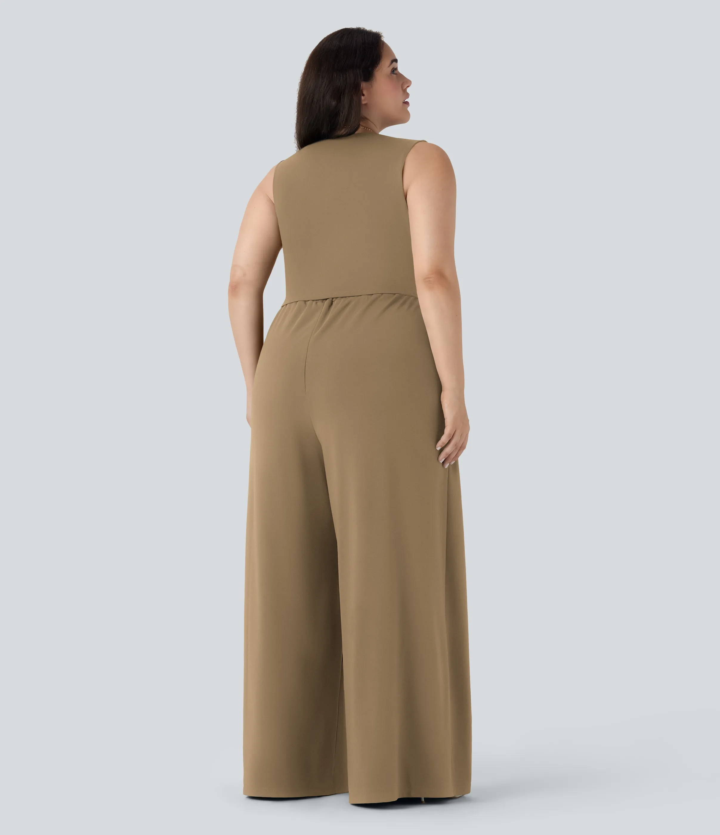 Halara Mono fiesta sin mangas cuello V bolsillo lateral talla grande- Edición Easy Peezy - Tiger's Eye - 1X(regular) sold by Halara product image thumbnail 3