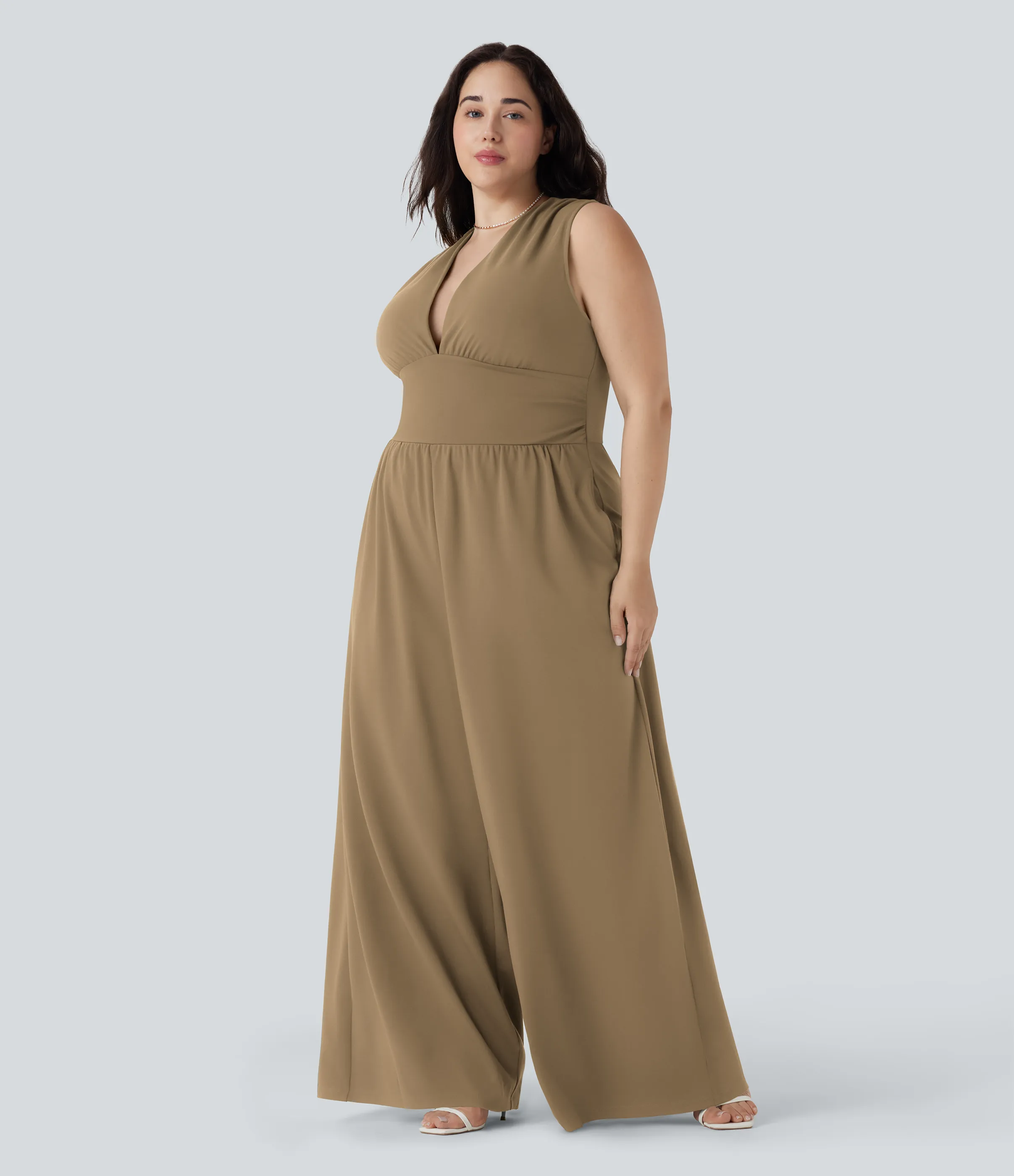 Halara Mono fiesta sin mangas cuello V bolsillo lateral talla grande- Edición Easy Peezy - Tiger's Eye - 1X(regular) sold by Halara product image thumbnail 4