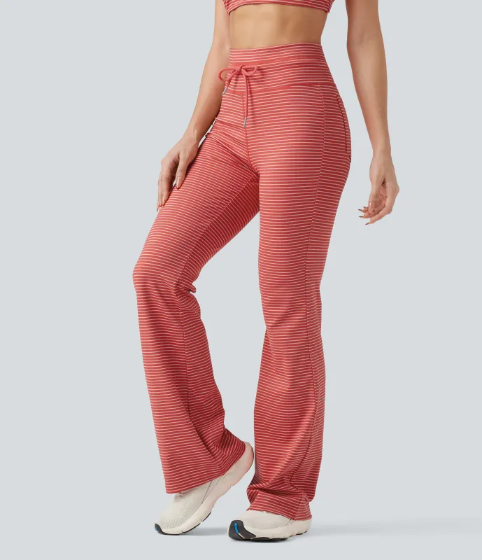 Halara Pantalones de yoga acampanados de tiro alto con cordón y bolsillos - Sunset Coral - M(tall) made by Halara