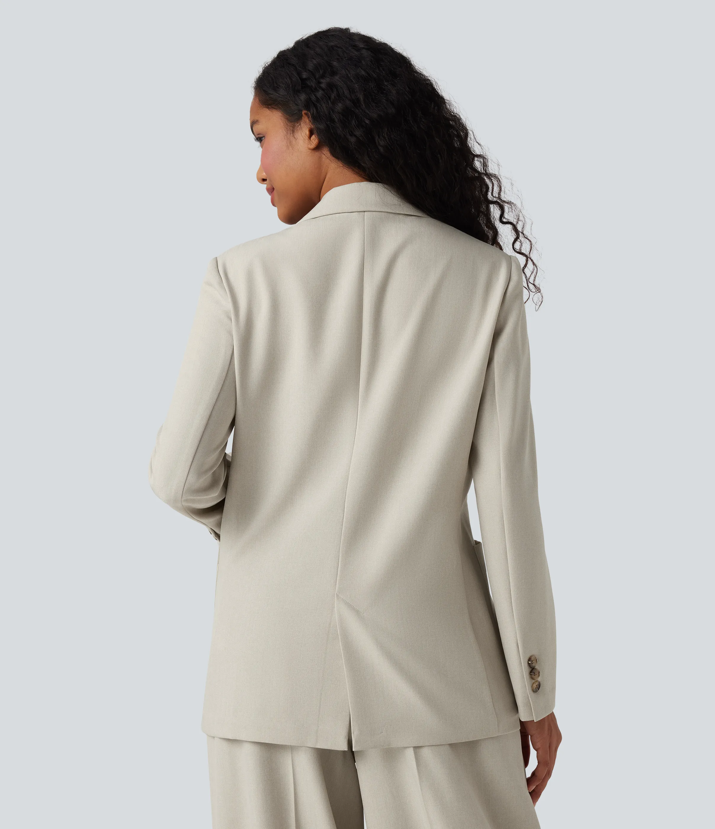 Halara Blazer de oficina de lino antiarrugas de manga larga con solapas y bolsillos - Warm Sandstone - S sold by Halara product image thumbnail 3