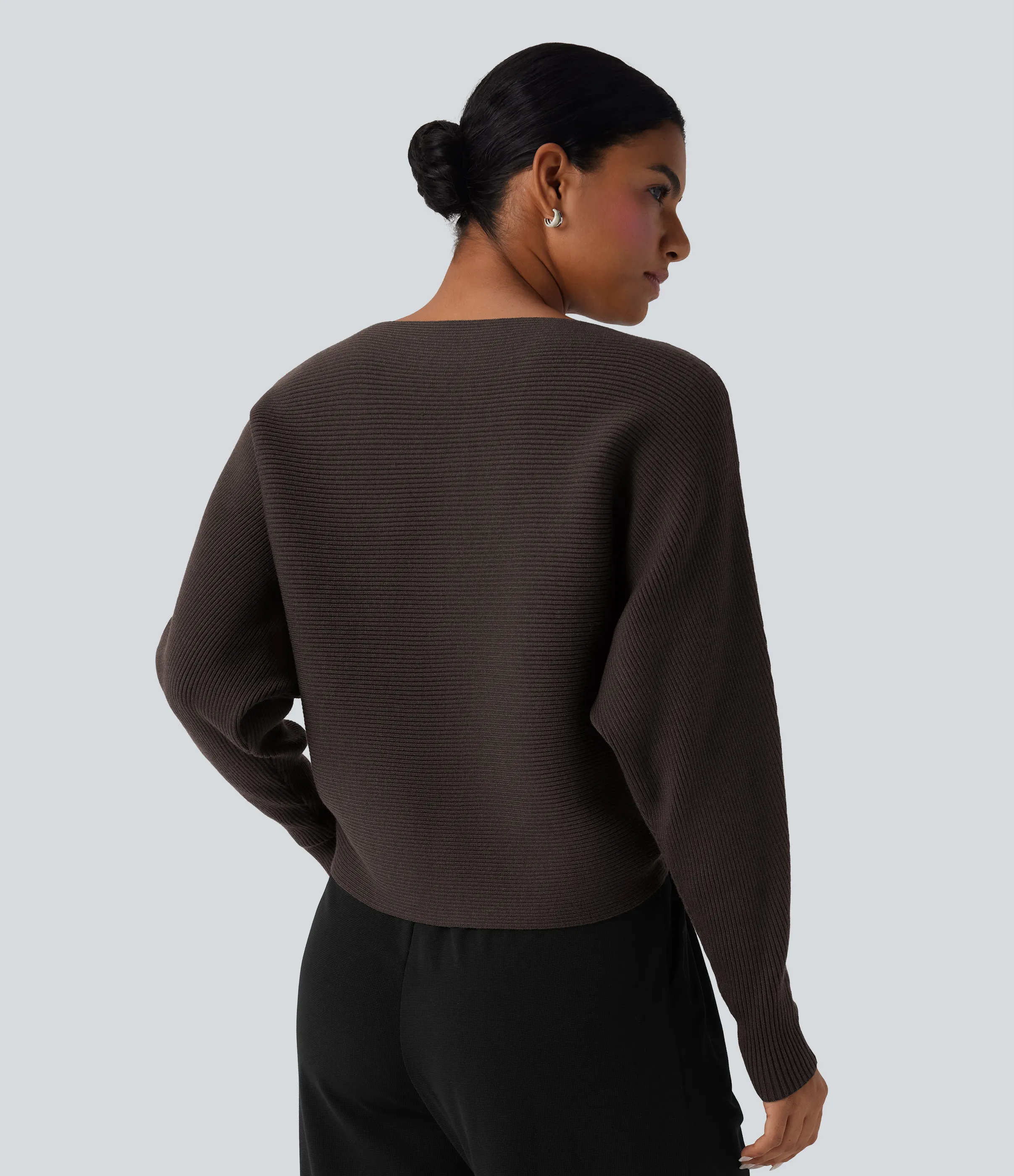 Halara Suéter casual con cuello barco y mangas murciélago - Black Cherry - L sold by Halara product image thumbnail 3