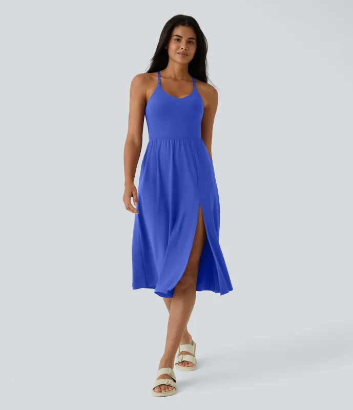 Halara Vestido midi bolsillo lateral espalda cruzada - Aster Blue - XS made by Halara
