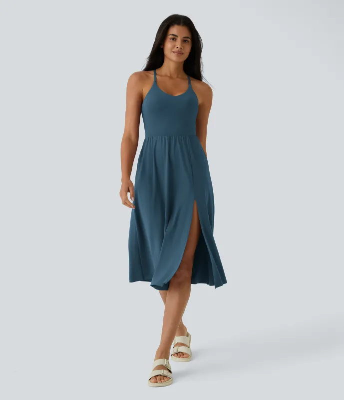 Halara Vestido midi bolsillo lateral espalda cruzada - Majolica Blue - L made by Halara