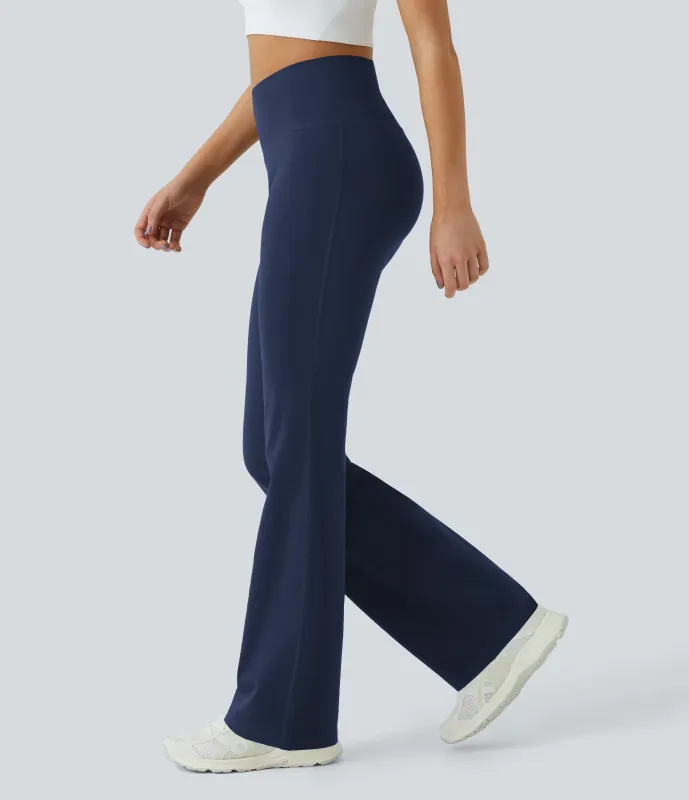Halara Leggings lisos de tiro alto ligeramente acampanados con bolsillos - Midnight Blue - L(petite) made by Halara