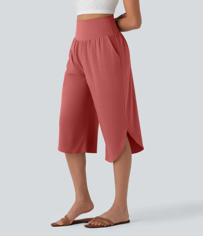 Halara Pantalón Breezeful™ SoCinched Capri Resort tiro alto control abdomen dobladillo dividido secado rápido bolsillo lateral - Kapok Red - S made by Halara