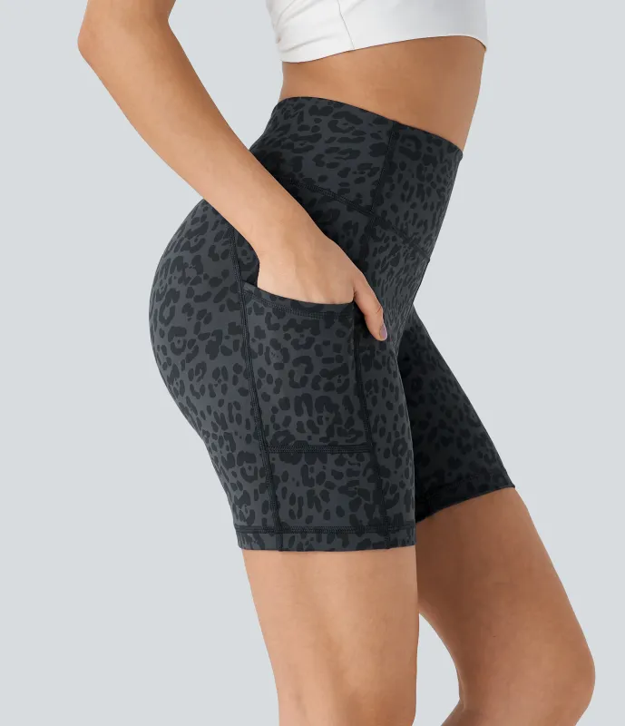 Halara Pantalones cortos ciclistas correr bolsillo lateral tiro alto - Grey Blue - L made by Halara