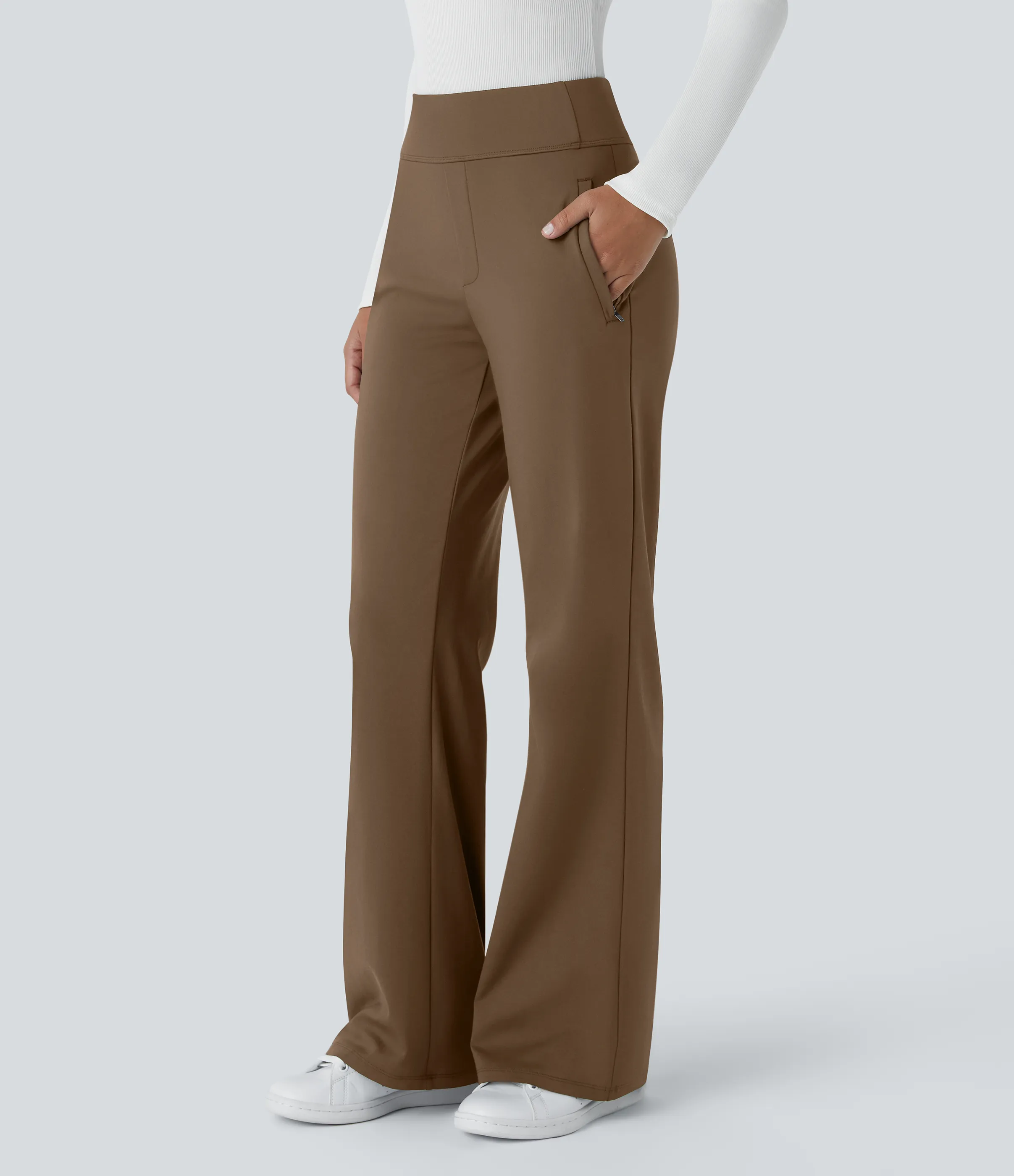 Halara Pantalón oficina acampanado bolsillo lateral tiro alto - Sepia - M(extall) sold by Halara
