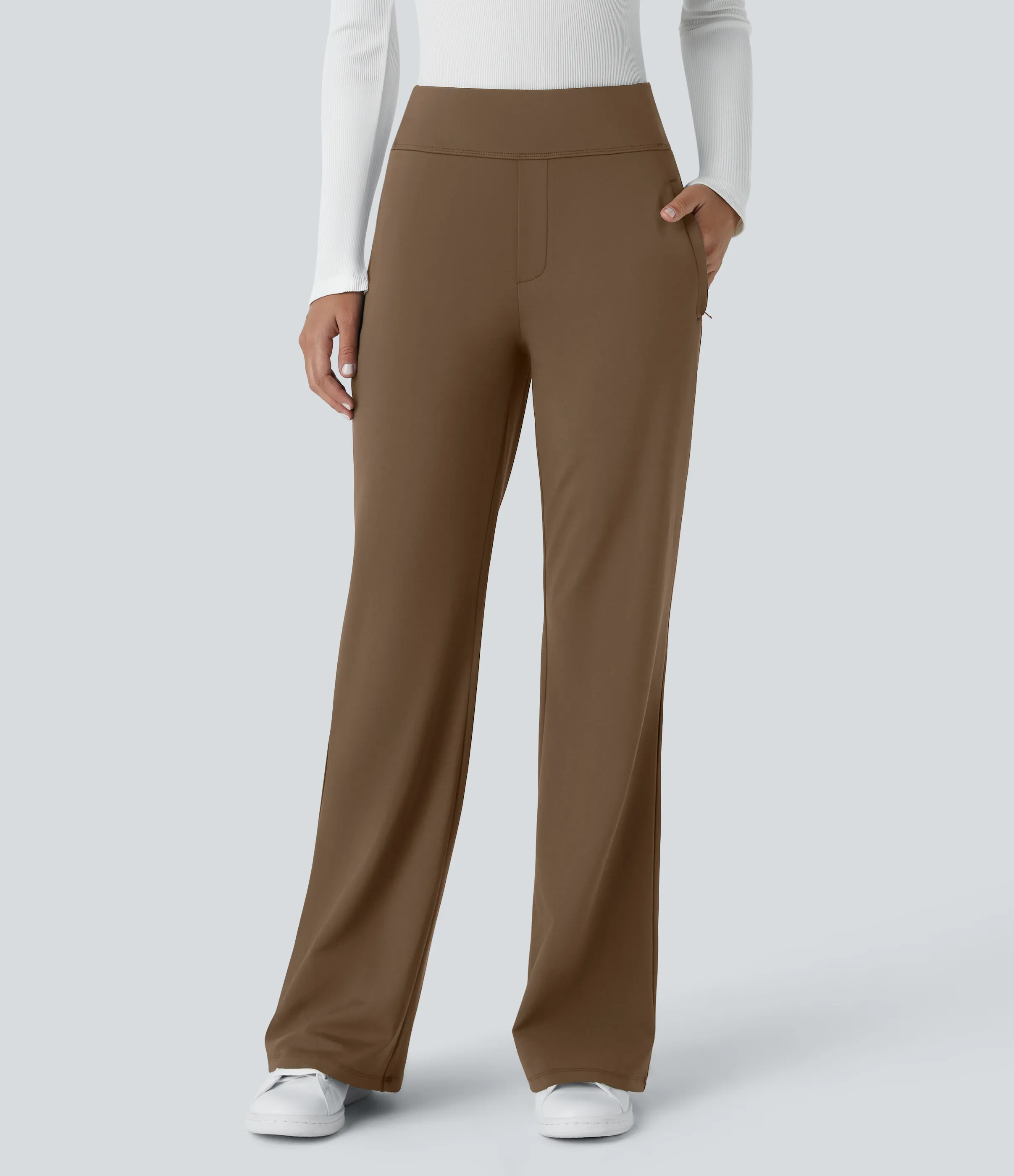 Halara Pantalón oficina acampanado bolsillo lateral tiro alto - Sepia - M(extall) sold by Halara product image thumbnail 4