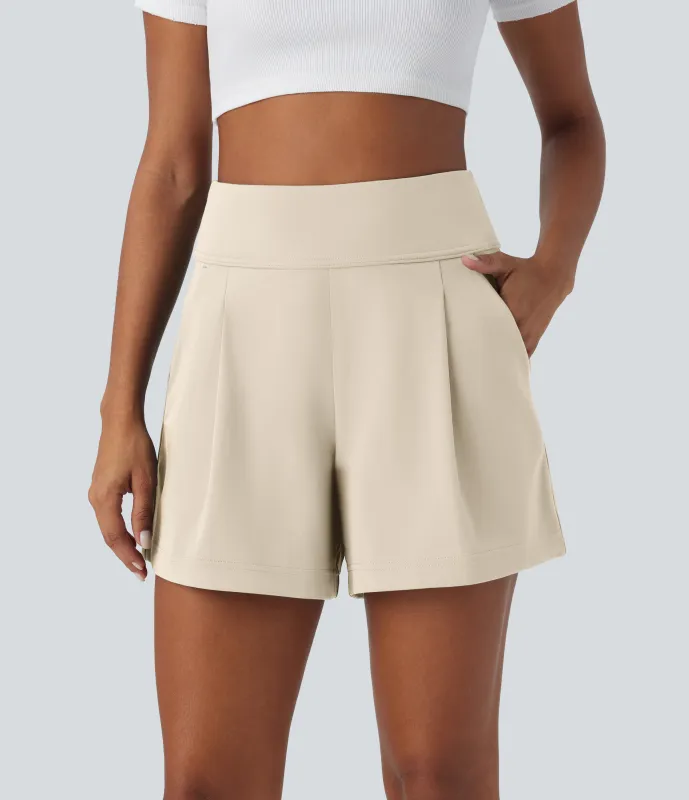 Halara Pantalón oficina pierna ancha bolsillo lateral plisado tiro alto - Oat Milk - M made by Halara