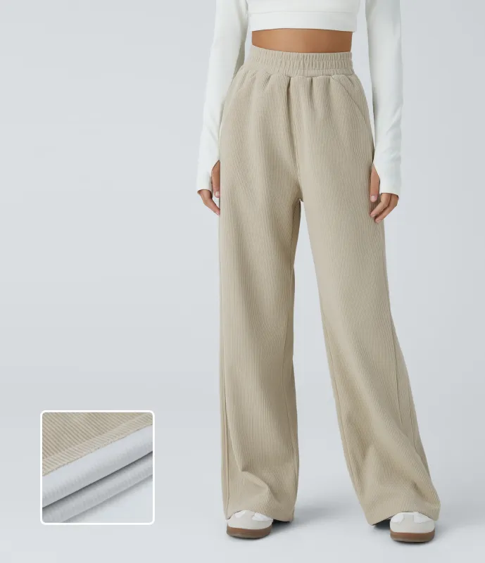 Halara Pantalón pana tiro alto bolsillo lateral pierna recta - Almond Milk - XL(regular) made by Halara