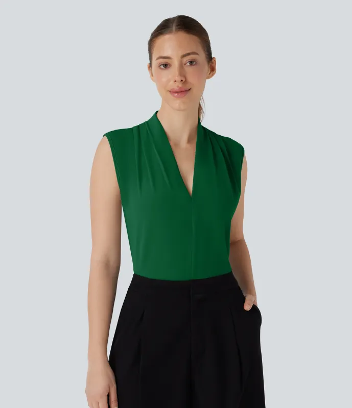 Halara Blusa oficina sin mangas cuello V - Abundant Green - S made by Halara