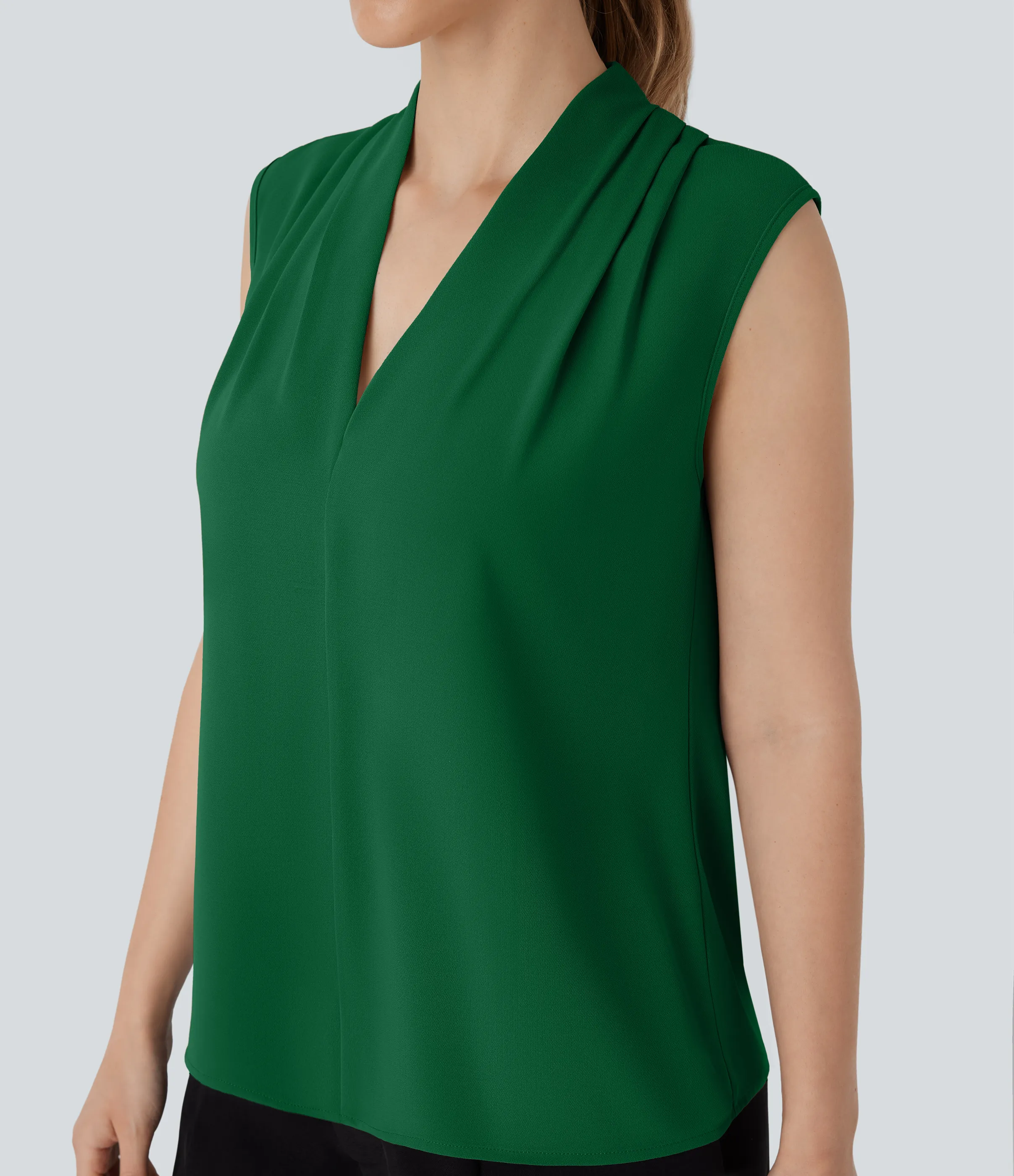 Halara Blusa oficina sin mangas cuello V - Abundant Green - S sold by Halara product image thumbnail 5