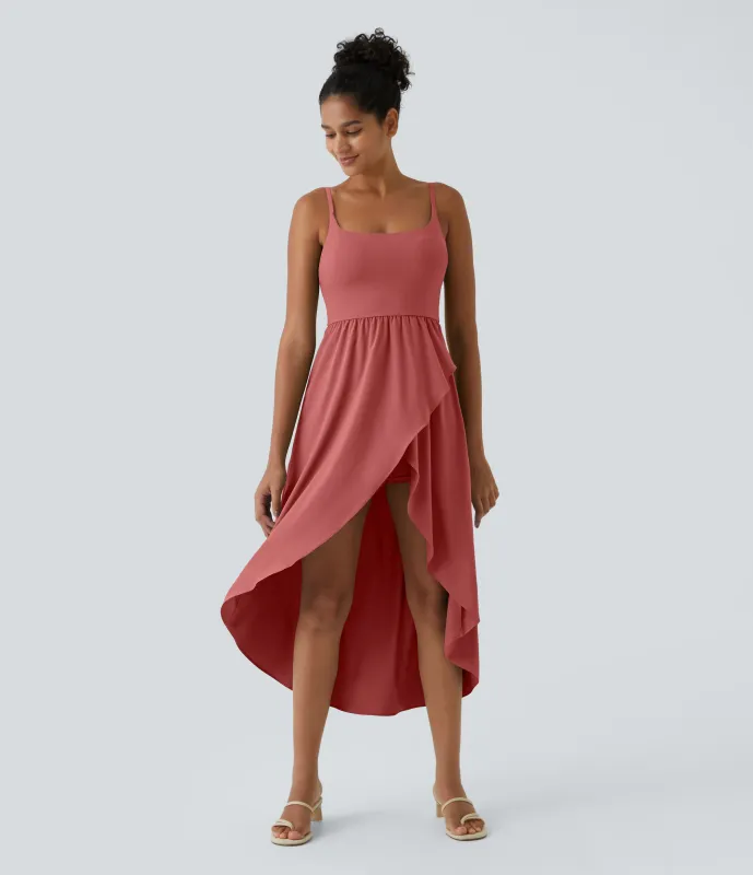 Halara Vestido Midi Breezeful™ 2 piezas tiro alto bajo sin espalda holgado secado rápido bolsillo lateral - Kapok Red - S made by Halara