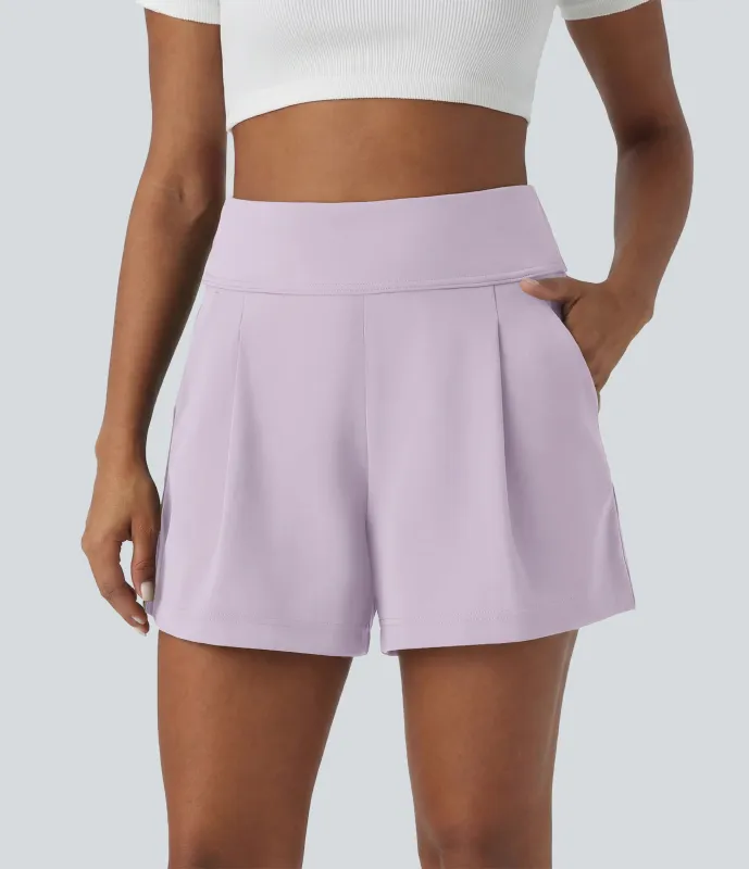 Halara Pantalón oficina pierna ancha bolsillo lateral plisado tiro alto - Orchid Hush - XS made by Halara