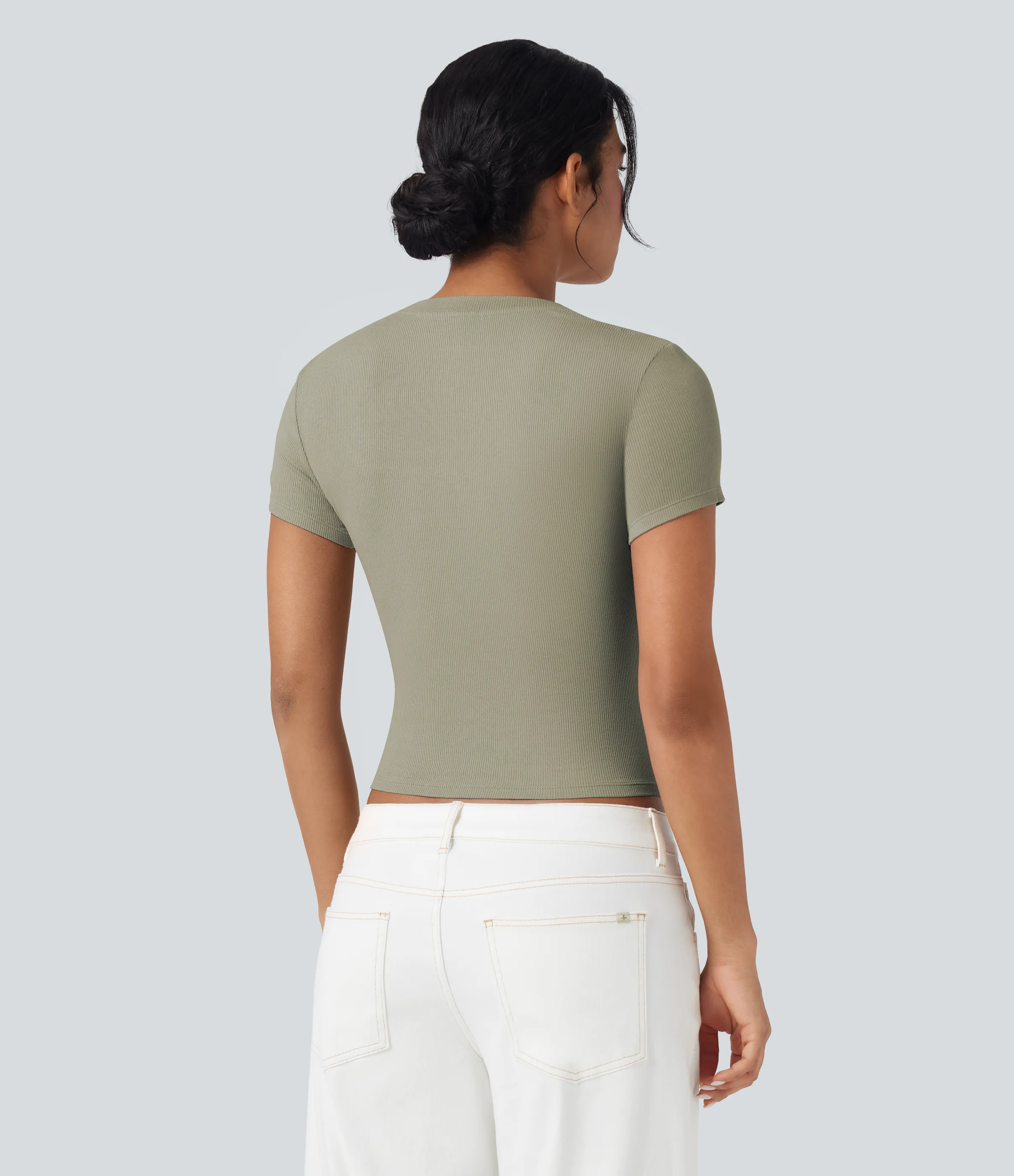 Halara Camiseta casual de manga corta de punto acanalado - Abbey Stone - XS sold by Halara product image thumbnail 3