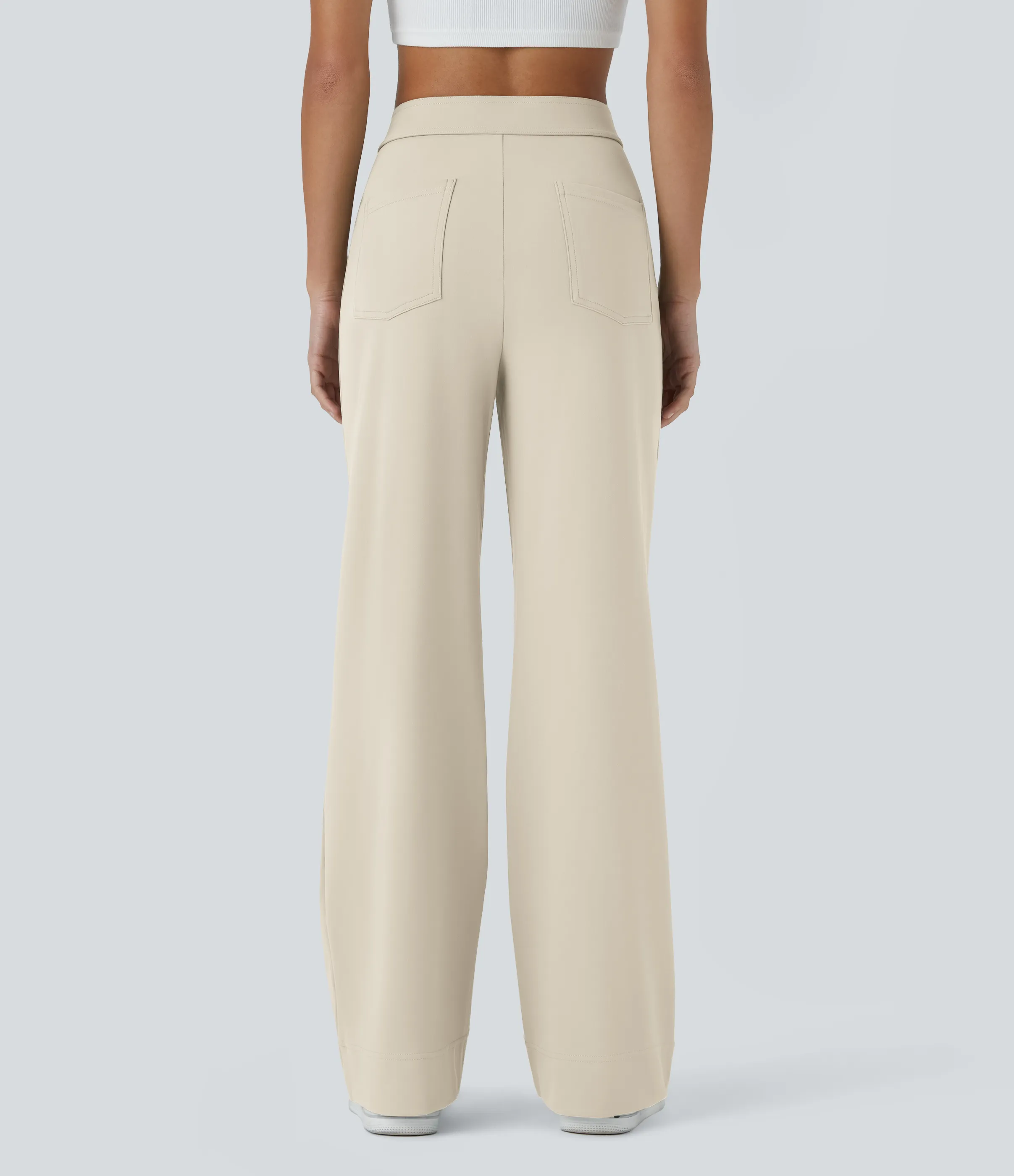 Halara Pantalones pierna recta múltiple bolsillo botón tiro alto - Oat Milk - XS(expetite) sold by Halara product image thumbnail 3