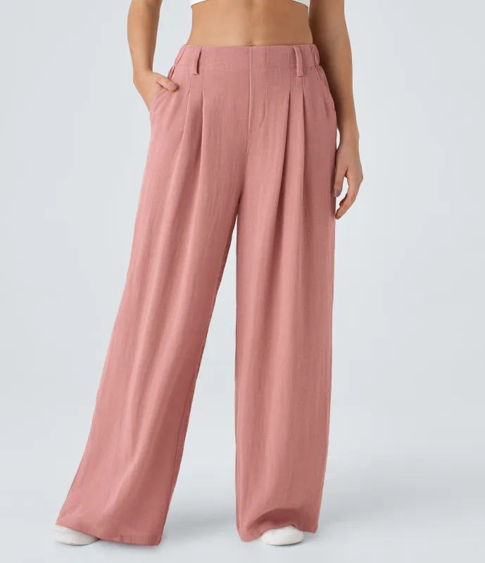 Halara Pantalón tiro alto bolsillo lateral plisado pierna ancha - Rosette - XL(regular) made by Halara