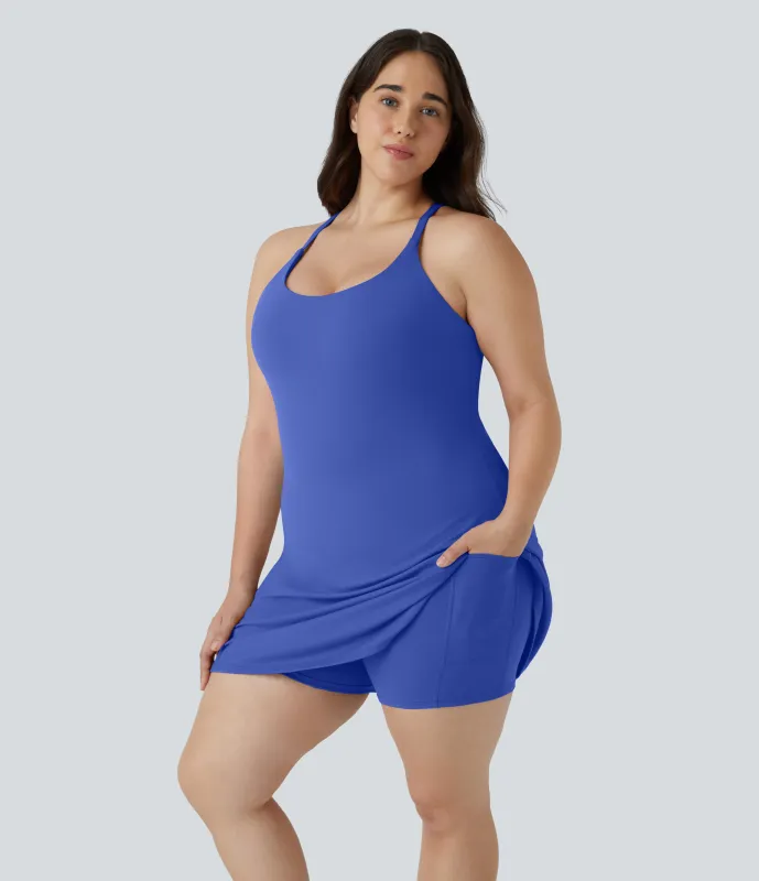 Halara Vestido Softlyzero™ Plush talla grande entrenamiento acampanado 2 en 1 sin espalda Everyday-Wannabe-Easy Peezy - Lotus Blue - 2X made by Halara