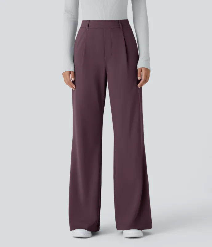 Halara Pantalón oficina acampanado bolsillo lateral tiro alto - Dusky Evening purple - XS(petite) made by Halara