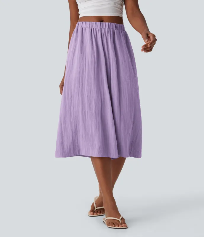 Halara Pantalones de lino anchos y fluidos de tiro medio con bolsillos laterales - Lilac Breeze - XL(regular) made by Halara
