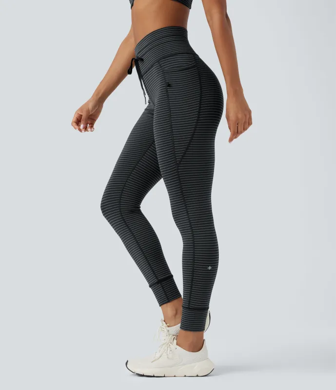 Halara Leggings de yoga de tiro alto a rayas con cordón y bolsillos - Steel Stripe - S(full_length) made by Halara