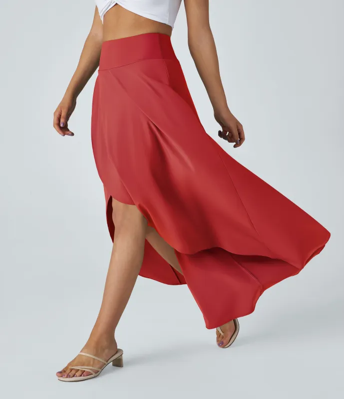 Halara Falda Breezeful™ larga regular tiro alto volante alto bajo 2 en 1 fluida secado rápido - Pompeian Red - M(regular) made by Halara