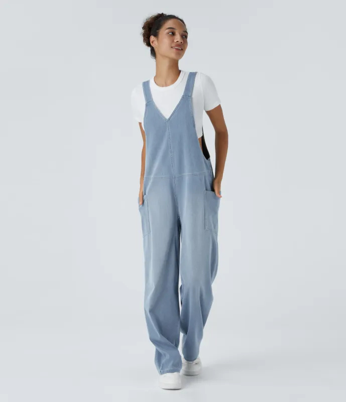 Halara Overol Halara Flex™ Denim mezclilla elástico lavado bolsillo lateral cuello V - Powder Blue Denim - S(regular) made by Halara