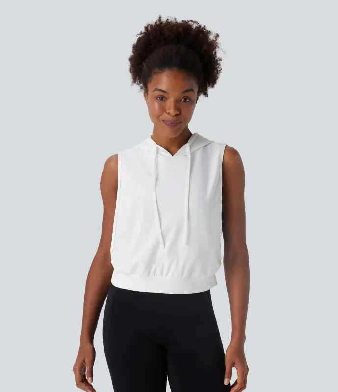 Halara Camiseta sin mangas corta correr capucha cordón ajustable - White - XS made by Halara