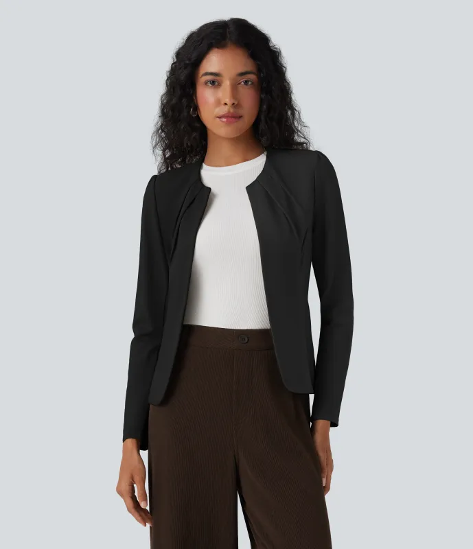 Halara Blazer con cuello redondo y cierre de gancho con ojal - Black - XL made by Halara