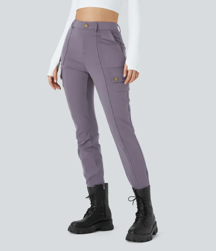 Halara Pantalón cargo ajustado tiro alto múltiple bolsillo cremallera botón - Purple Ash - S(regular) made by Halara
