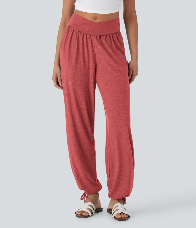 Halara Pantalón deportivo tiro alto bolsillo lateral cordón ajustable - Poinsettia Floral Yarn - XL(regular) made by Halara