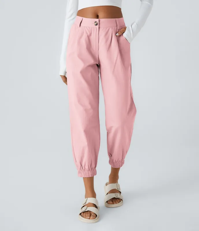 Halara Joggers algodón bolsillo lateral cremallera botón tiro medio - Pale Rosette - XL(petite) made by Halara