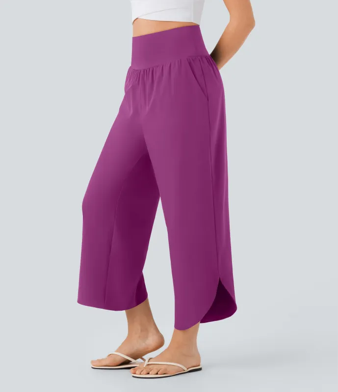 Halara Pantalón SoCinched resort secado rápido dobladillo dividido bolsillo lateral control abdomen tiro alto - Purple Wine - XS(regular) made by Halara